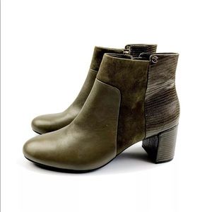 Taryn Rose “Camille” Olive Leather Booties